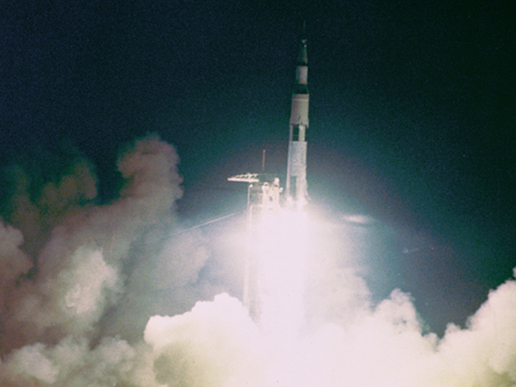 Saturn V rocket ascends carrying the Apollo 17 crew