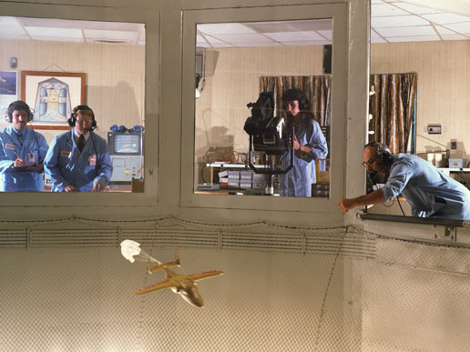 Scientists test a model aircraft.