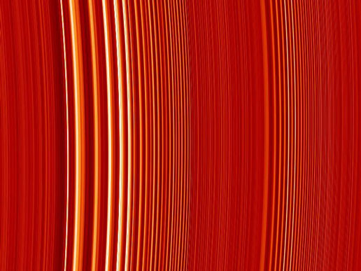 False-color image of two density waves in Saturn's A ring