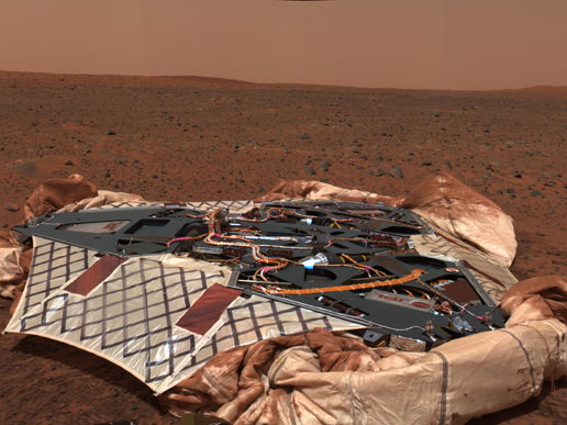 Landing site of the Mars Exploration Rover Spirit, the Columbia Memorial Station, at Gusev Crater Landing site of the Mars Exploration Rover Spirit, the Columbia Memorial Station, at Gusev Crater